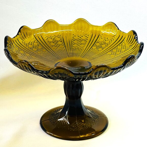 Vintage Amber Centerpiece Compote Early 20th Century Large European Candy Dish - Picture 4 of 11
